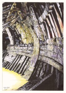 Intérieur de carcasse de bateau mourant