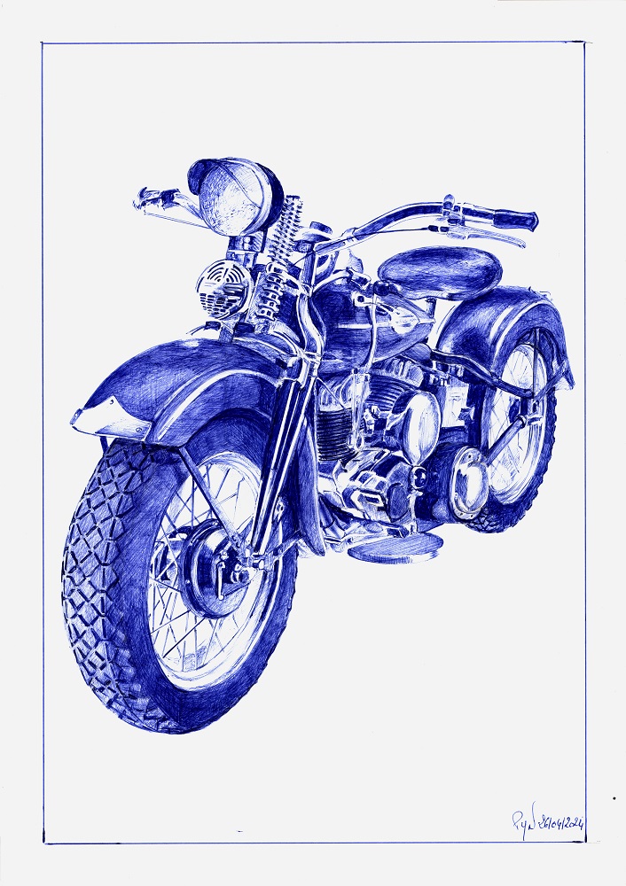 "Je n'ai besoin de personne" - Reproduction numérotée de 1 à 40 et signée de l'artiste. Dessin original réalisé au stylo-bille Bic bleu, sur papier lisse multitechnique 250g/m² au format A3 - Reproduction en tirage laser sur papier lisse 210g/m² au format A3.