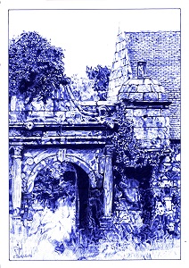 "Un p’tit coin d’paradis" - Reproduction numérotée de 1 à 40 et signée de l'artiste. Dessin original réalisé au stylo-bille Bic bleu, sur papier lisse multitechnique 250g/m² au format A3 - Reproduction en tirage laser sur papier lisse 210g/m² au format A3.