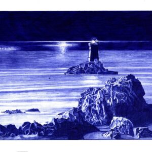 "Cachez ce Sein" - Reproduction numérotée de 1 à 40 et signée de l'artiste. Dessin original réalisé au stylo-bille Bic bleu, sur papier lisse multitechnique 250g/m² au format A3 - Reproduction en tirage laser sur papier lisse 210g/m² au format A3.