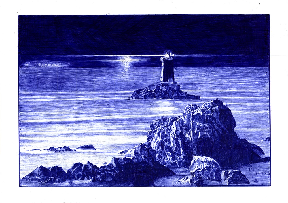 "Cachez ce Sein" - Reproduction numérotée de 1 à 40 et signée de l'artiste. Dessin original réalisé au stylo-bille Bic bleu, sur papier lisse multitechnique 250g/m² au format A3 - Reproduction en tirage laser sur papier lisse 210g/m² au format A3.