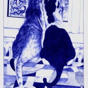 "L’amour, c’est regarder ensemble dans la même direction" - Reproduction numérotée de 1 à 40 et signée de l'artiste. Dessin original réalisé au stylo-bille Bic bleu, sur papier lisse multitechnique 250g/m² au format A3 - Reproduction en tirage laser sur papier lisse 210g/m² au format A3.