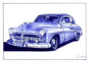 "Code Mercury" - Reproduction numérotée de 1 à 40 et signée de l'artiste. Dessin original réalisé au stylo-bille Bic bleu, sur papier lisse multitechnique 250g/m² au format A3 - Reproduction en tirage laser sur papier lisse 210g/m² au format A3.