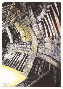Intérieur de carcasse de bateau mourant